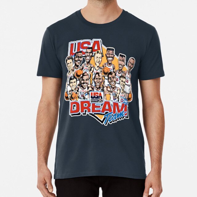 Usa Dream Team Retro Cartoon Worn Look T Shirt T Shirt Usa Dream